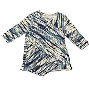 SOUTHERN LADY Blue, White, & Grey Patterned 3/4 Sleeve Blouse Size L